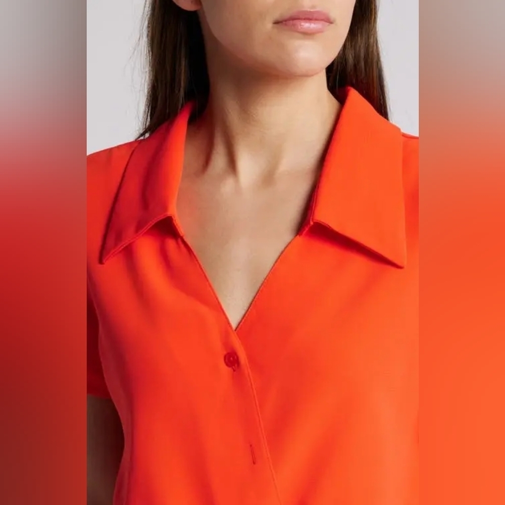 Nwot Amanda Uprichard Reya Satin Shirtdress‎ Vibrant Orange Women's XS - Picture 11 of 11